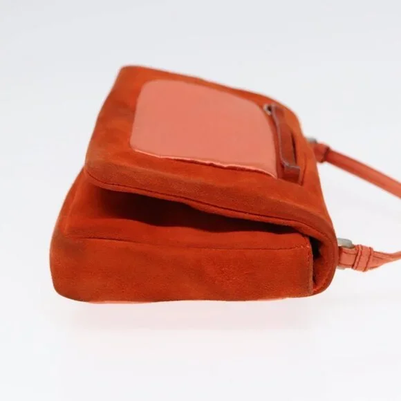 PRADA Shoulder Bag Suede Orange Silver Auth